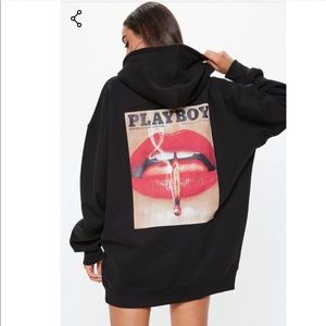 playboy x missguided black print hoodie dress